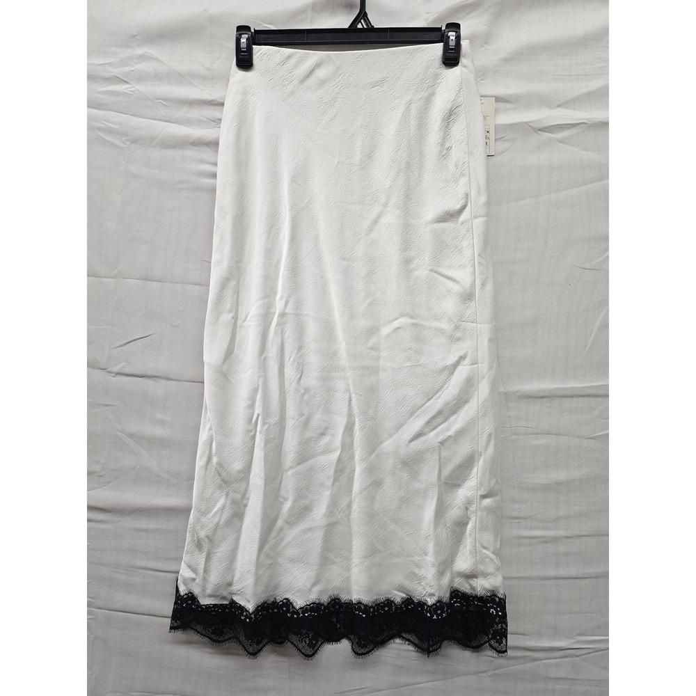 A New Day Women Cream Satin Jacquard Lace Trim Midi Slip Skirt Small NWT